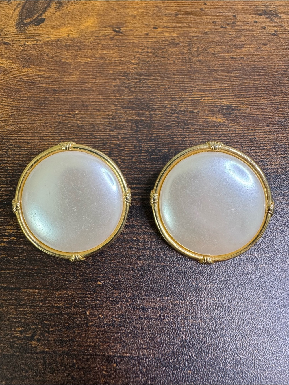TAT Gold-Trim Faux Mother-of-Pearl Round Post Earrings - Ivory